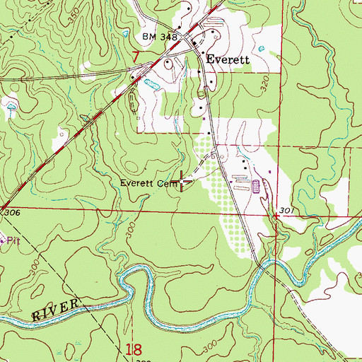 Topographic Map of Everett Cemetery, MS
