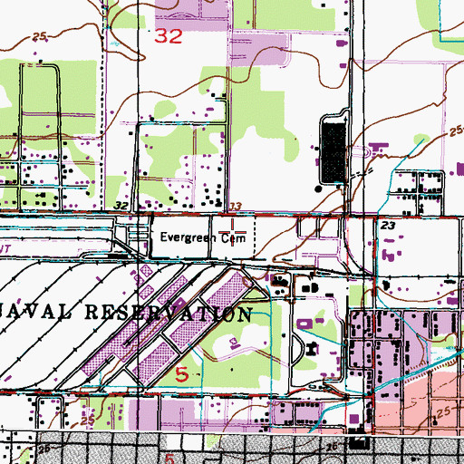 Topographic Map of Evergreen Cemetery, MS