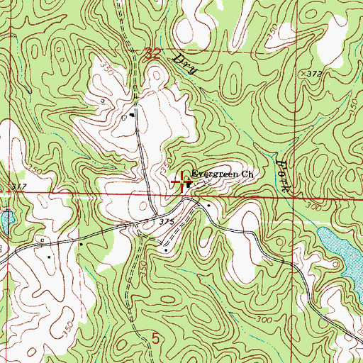 Topographic Map of Evergreen Church, MS