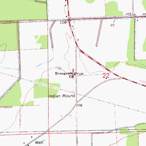 Topographic Map of Evergreen Church, MS