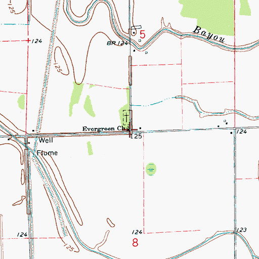 Topographic Map of Evergreen Church, MS