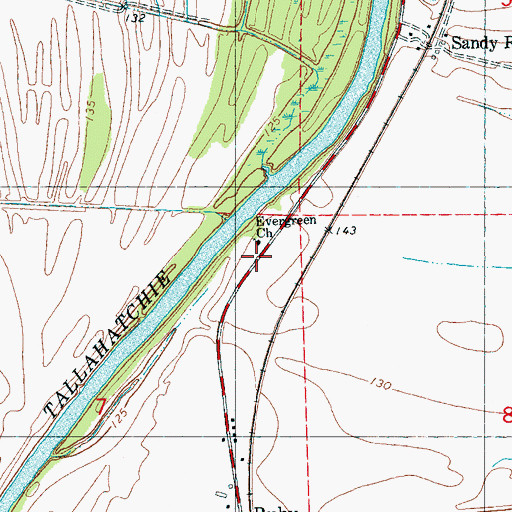 Topographic Map of Evergreen Church, MS