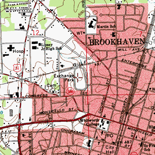 Topographic Map of Exchange Park, MS