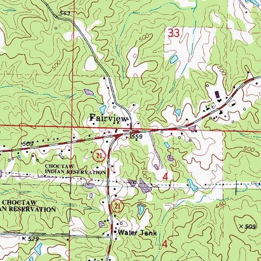 Topographic Map of Fairview, MS