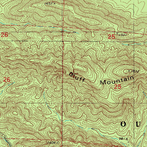 Topographic Map of Cossatot Mountains, AR