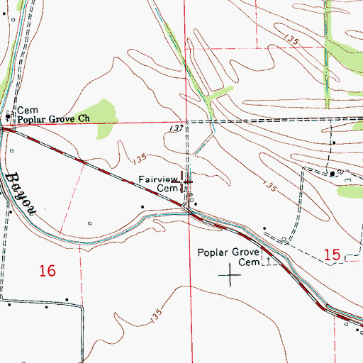 Topographic Map of Fairview Cemetery, MS