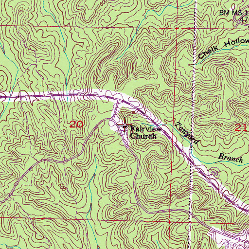 Topographic Map of Fairview Church, MS