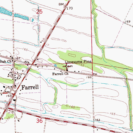 Topographic Map of Farrell Church, MS