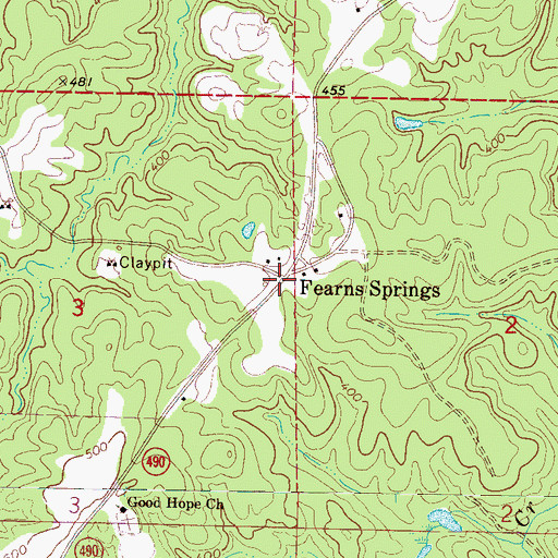 Topographic Map of Fearns Springs, MS
