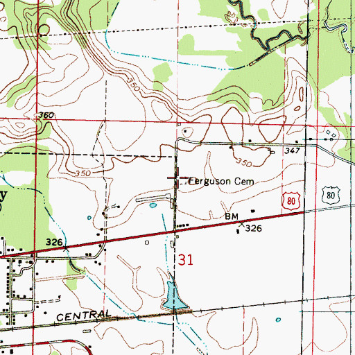 Topographic Map of Ferguson Cemetery, MS