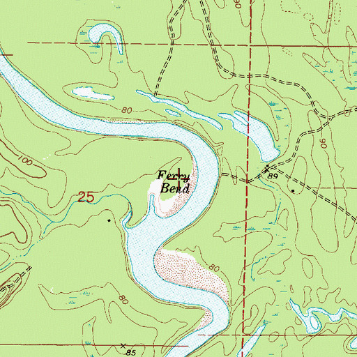 Topographic Map of Ferry Bend, MS