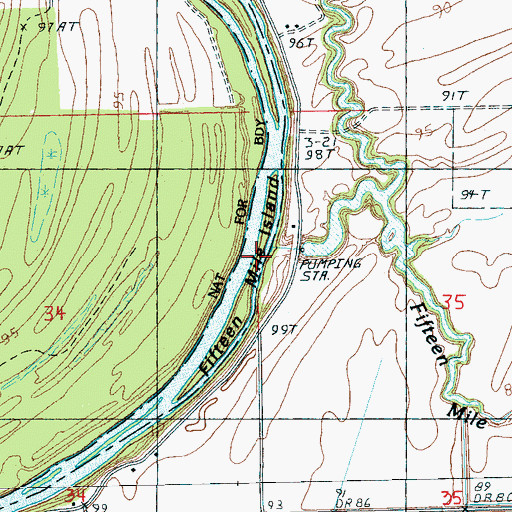 Topographic Map of Fifteen Mile Island, MS