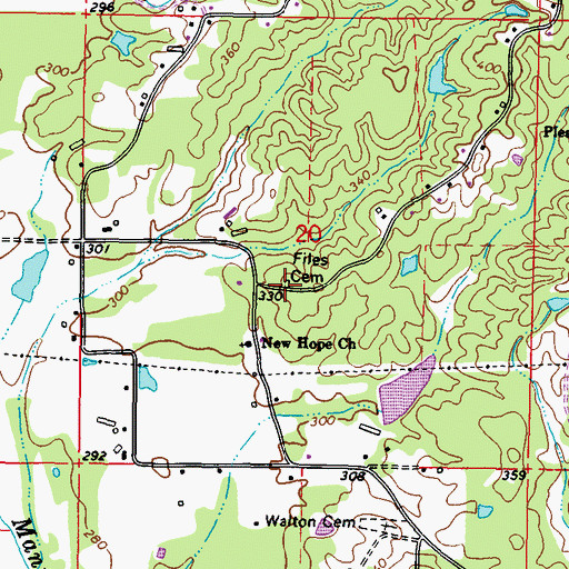 Topographic Map of Files Cemetery, MS