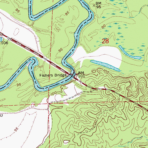 Topographic Map of Fishers Bridge, MS