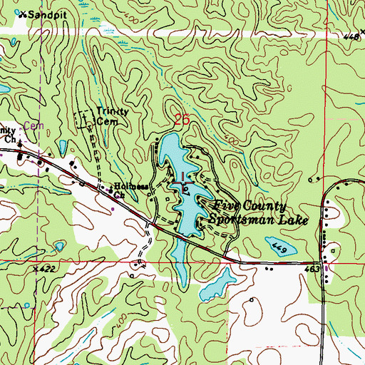 Topographic Map of Five County Sportsman Lake, MS