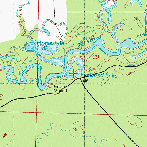 Topographic Map of Flatwood Lake, MS