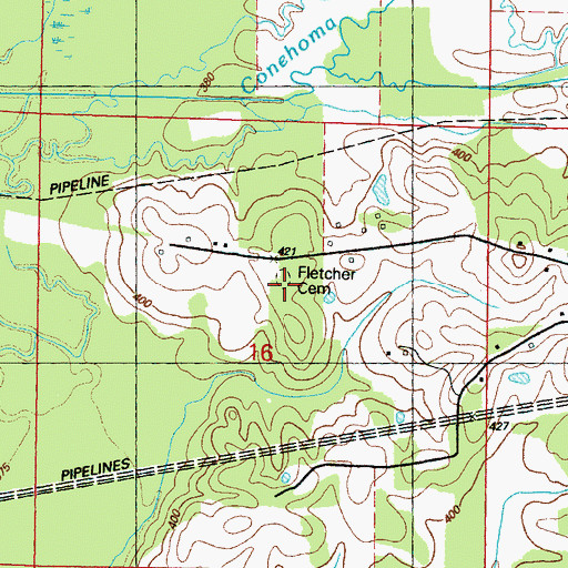 Topographic Map of Fletcher Cemetery, MS