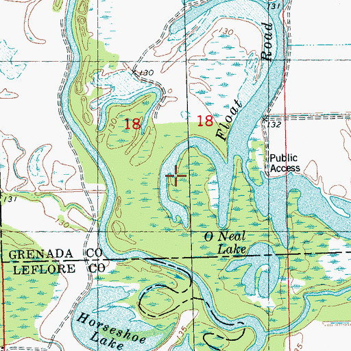 Topographic Map of Float Road Bayou, MS