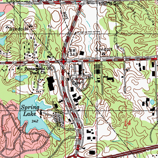 Topographic Map of Flora Hills Memorial Gardens, MS