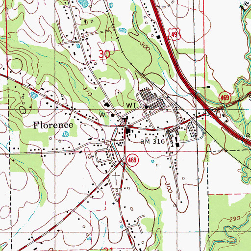 Topographic Map of Florence, MS