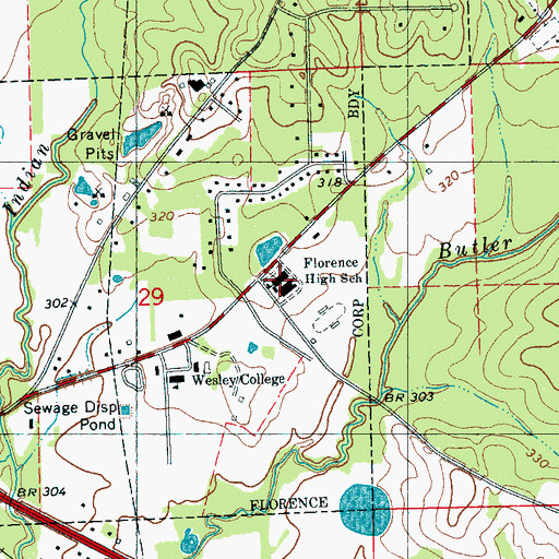 Topographic Map of Florence High School, MS