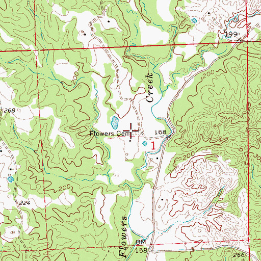 Topographic Map of Flowers Cemetery, MS