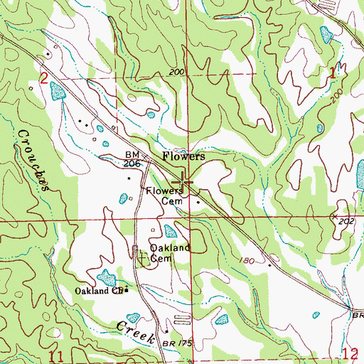 Topographic Map of Flowers Cemetery, MS