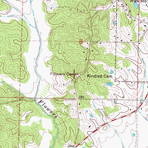 Topographic Map of Flowers Cemetery, MS