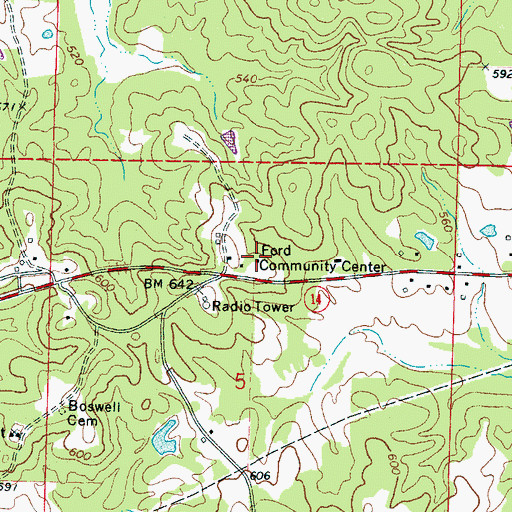 Topographic Map of Ford Community Center, MS