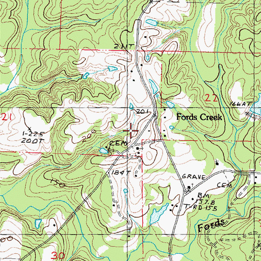 Topographic Map of Fords Creek, MS