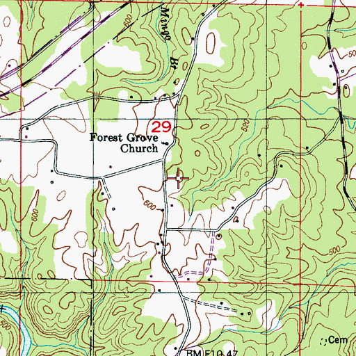 Topographic Map of Forest Grove School, MS