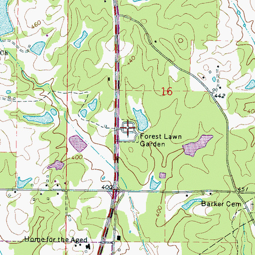 Topographic Map of Forest Lawn Garden, MS