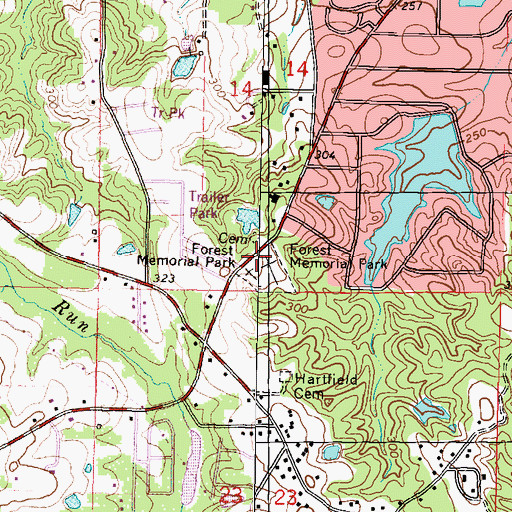 Topographic Map of Forest Memorial Park, MS