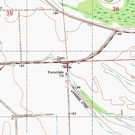 Topographic Map of Forestdale Cemetery, MS