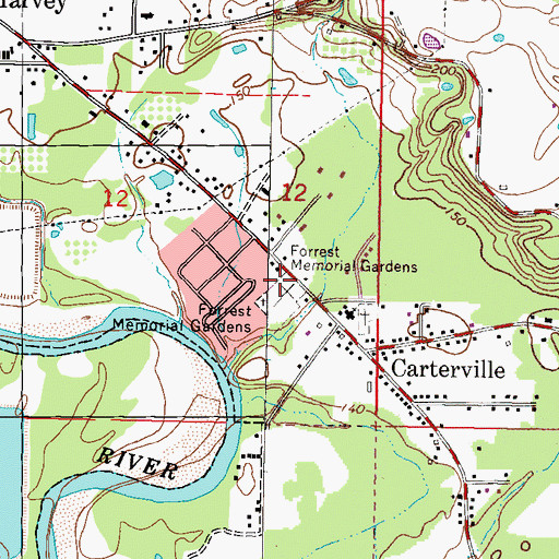Topographic Map of Forrest Memorial Gardens, MS