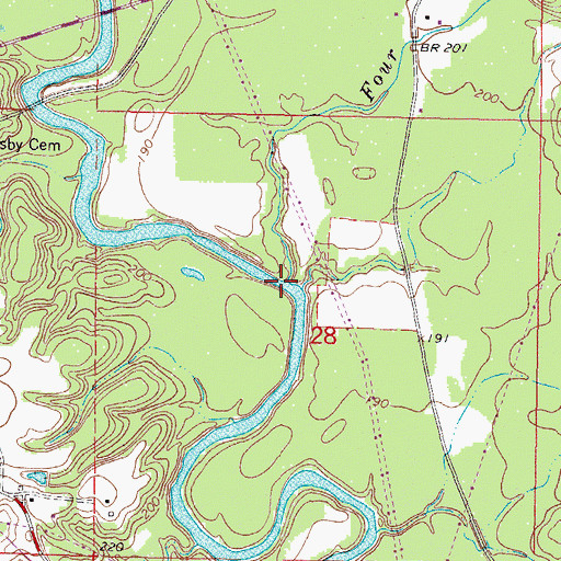 Topographic Map of Four Forks Creek, MS