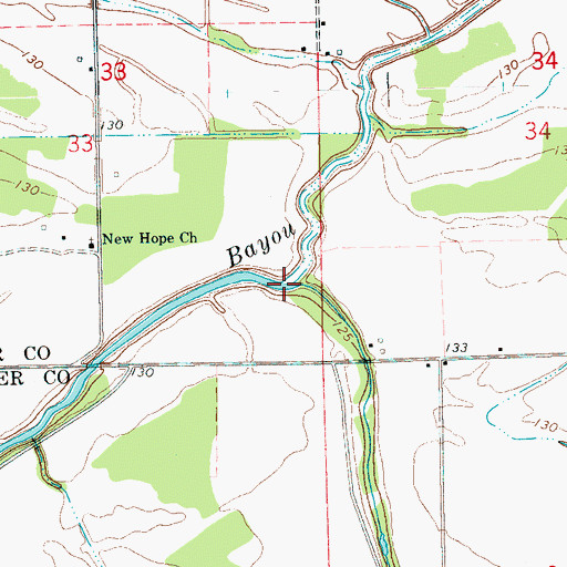 Topographic Map of Fox Bayou, MS