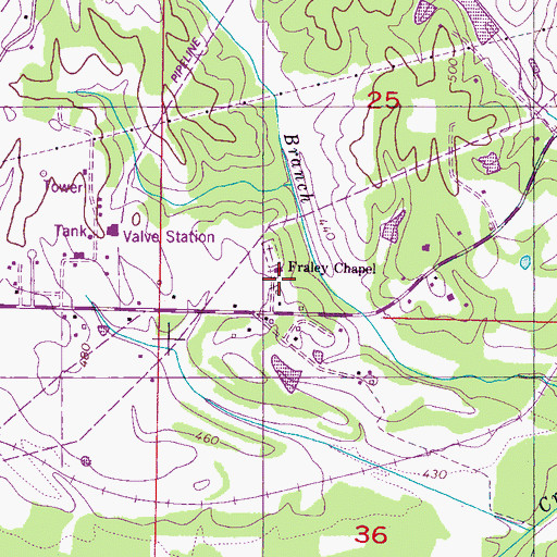 Topographic Map of Fraleys Chapel Church of Christ, MS
