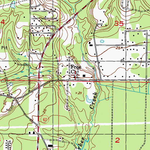 Topographic Map of Free Church, MS