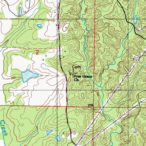 Topographic Map of Free Grace Church, MS