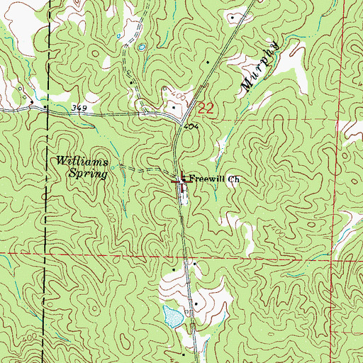 Topographic Map of Freewill Church, MS
