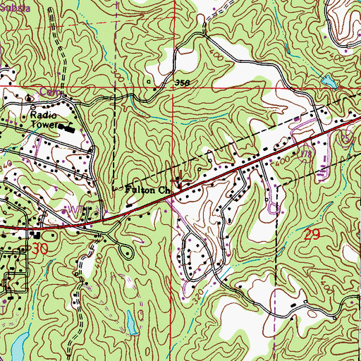Topographic Map of Fulton Freewill Baptist Church, MS
