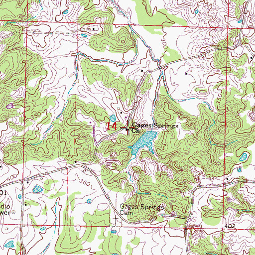Topographic Map of Gages Springs Church, MS