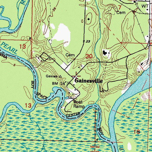 Topographic Map of Gainesville, MS