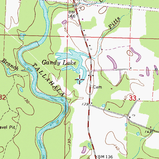 Topographic Map of Gandy Lake, MS