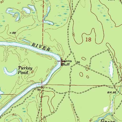 Topographic Map of Gants Bluff, MS