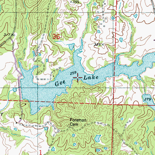 Topographic Map of Gee Lake, MS