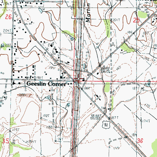 Topographic Map of Geeslin Corner, MS