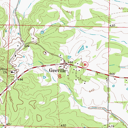 Topographic Map of Geeville, MS