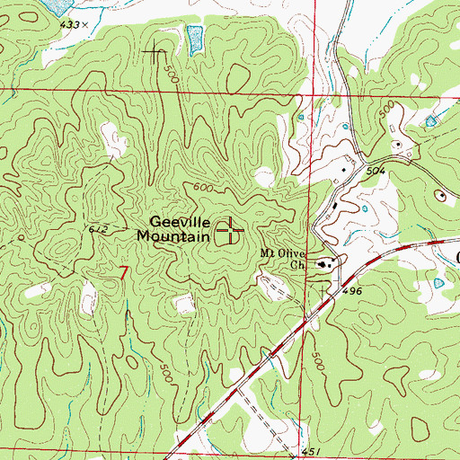 Topographic Map of Geeville Mountain, MS